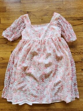 Wonder Nation Sz 12 Pink & White Floral Mesh Square-Neck Dress